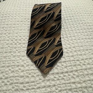 Zylos by George Machado Men 100% Silk Tie Geometric Abstract Pattern Black/Gold